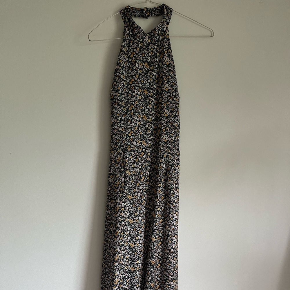 Sadie & Sage Silky Floral Open Back Halter Jumpsuit